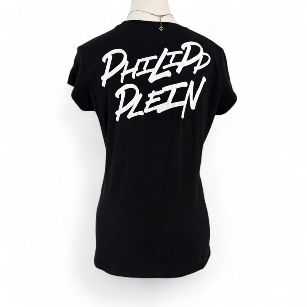 Black Philipp Plein Mcbling heart graphic tee Womens size large Designer Swiss - Picture 2 of 8